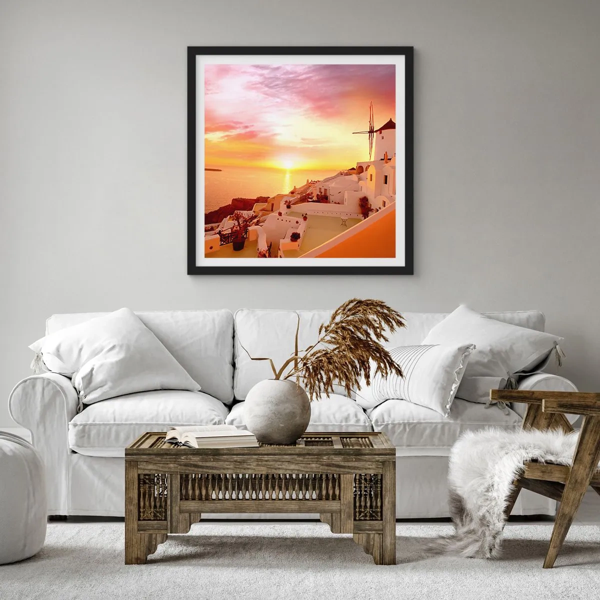 Pôster com moldura preta - Derreter em branco e ouro - 30x30 cm