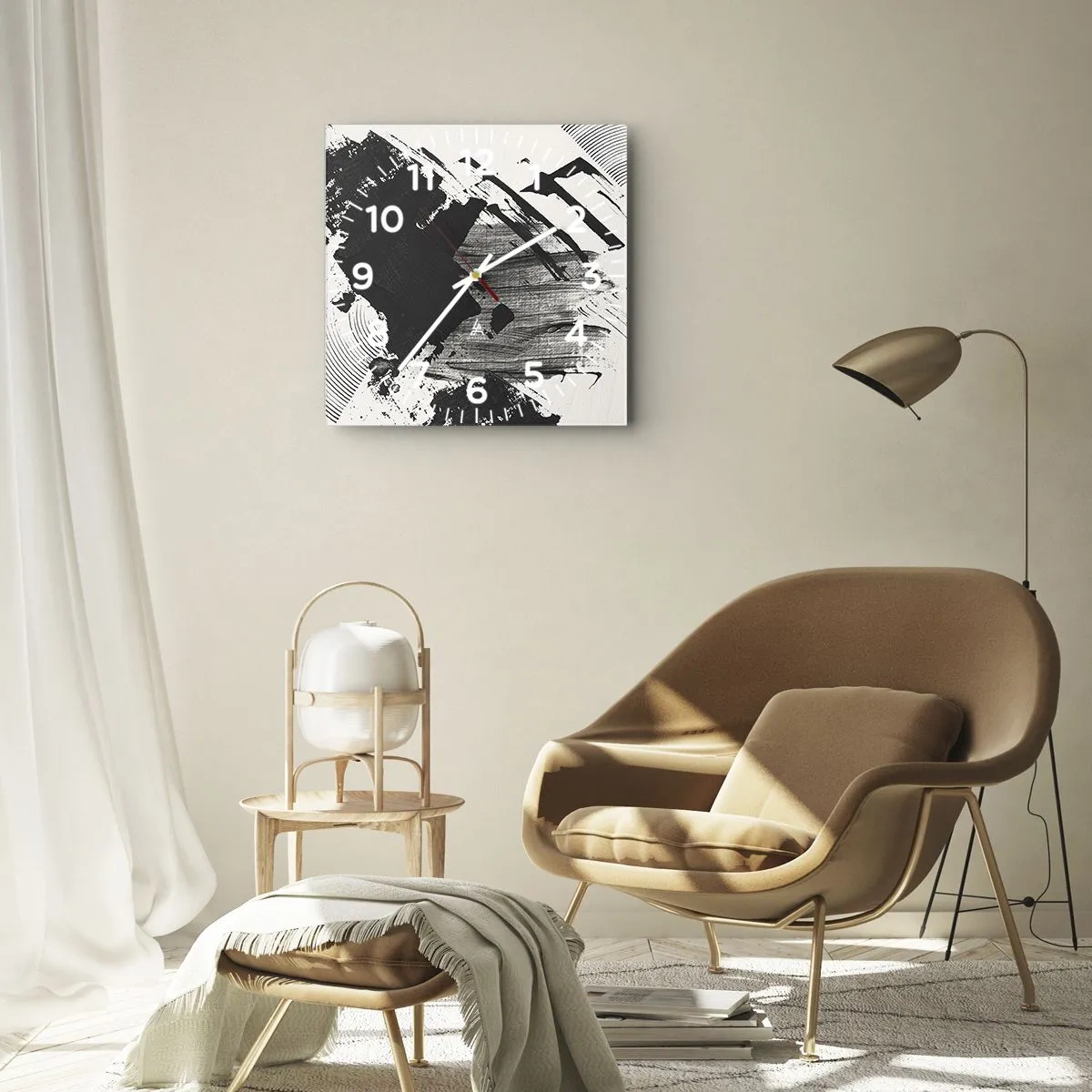 Relógio de parede - Relógio em vidro - Abstração – expressão do preto - 40x40 cm