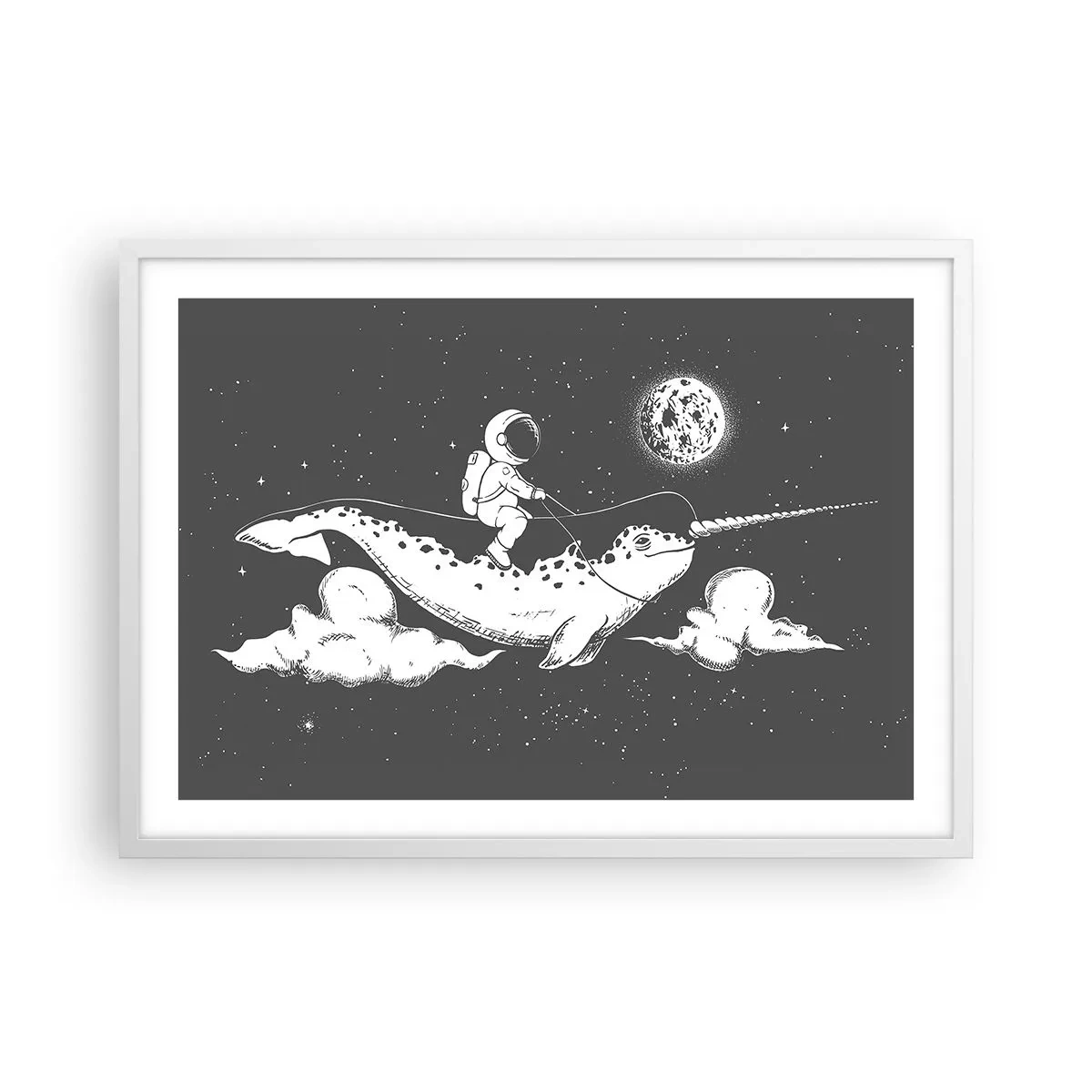 Pôster em moldura branca - Cavaleiro Espacial - 70x50 cm