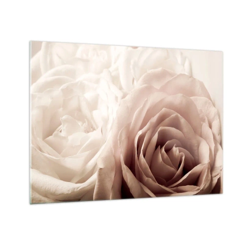 Quadro em vidro - Rosas delicadas e claras em um close romântico - 70x50cm - No coração de uma rosa - Decoração de parede moderna para a sala de estar e quarto ARTTOR