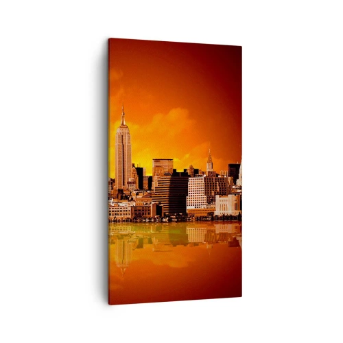 Quadro em tela - Panorama metropolitano em amarelo e bronze - 45x80 cm