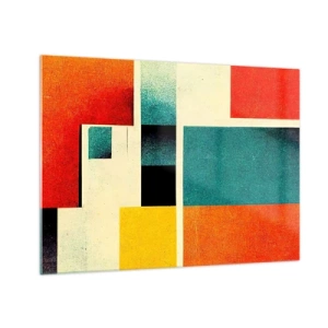 Quadro em vidro - Retângulos geométricos coloridos em estilo retrô - 70x50cm - Abstração geométrica – boa energia - Decoração de parede moderna para a sala de estar e quarto ARTTOR