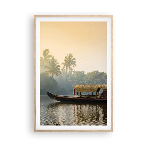 Pôster com moldura de carvalho claro - Casa no rio - 61x91 cm