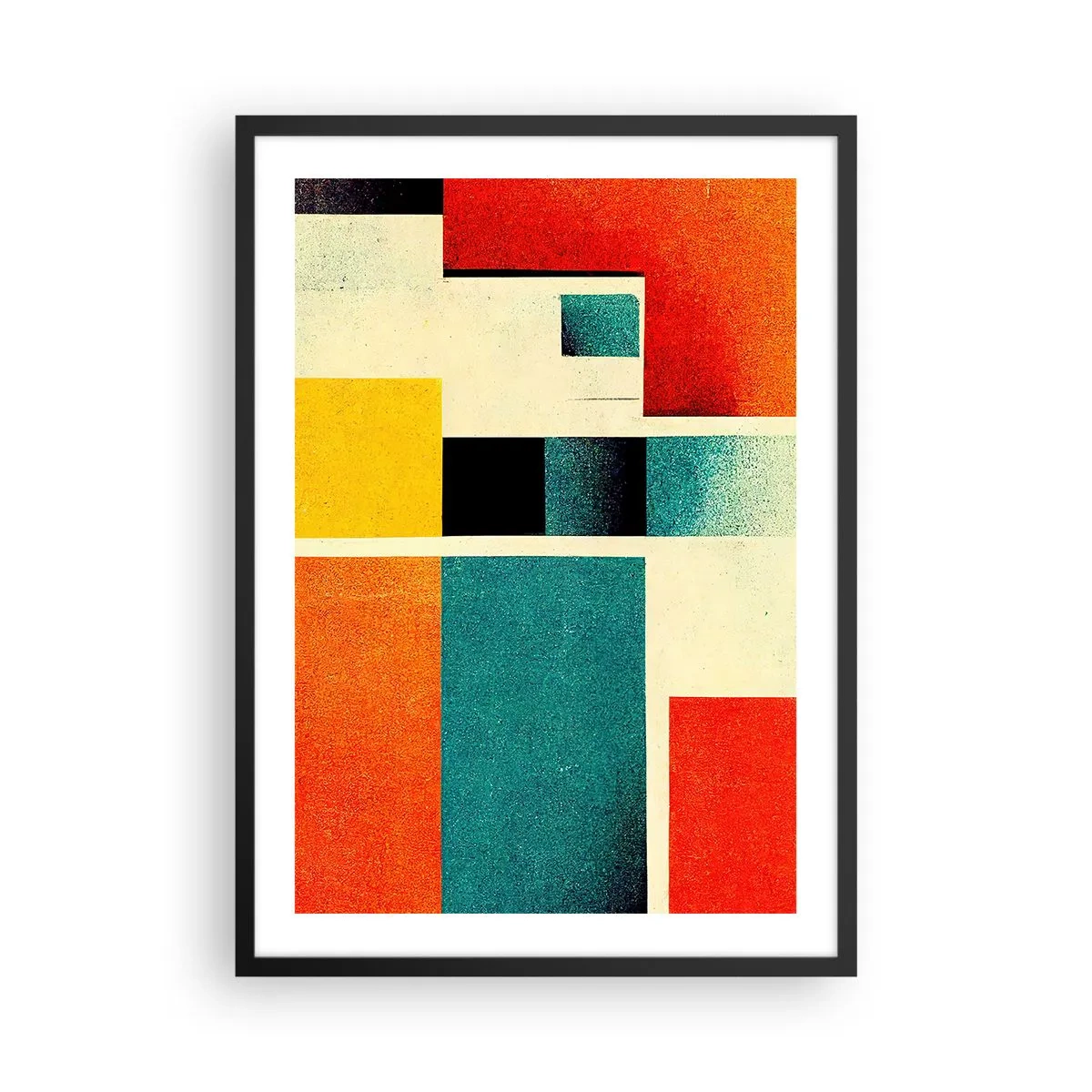 Pôster com moldura preta - Abstração geométrica no estilo modernista - 50x70cm - Abstração geométrica – boa energia - Decoração de parede moderna para a sala de estar e quarto ARTTOR