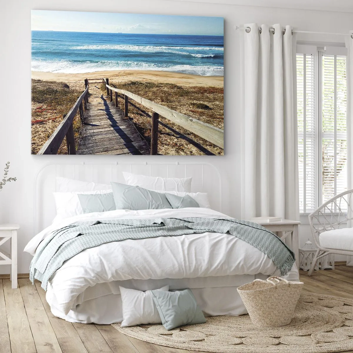 Quadro em tela - Caminho de madeira que leva à praia - 70x50cm - Corra! - Decoração de parede moderna para a sala de estar e quarto ARTTOR