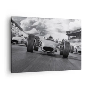 Quadro em tela - Corrida de carros clássicos em movimento - 70x50cm - O ronco do motor - Decoração de parede moderna para a sala de estar e quarto ARTTOR
