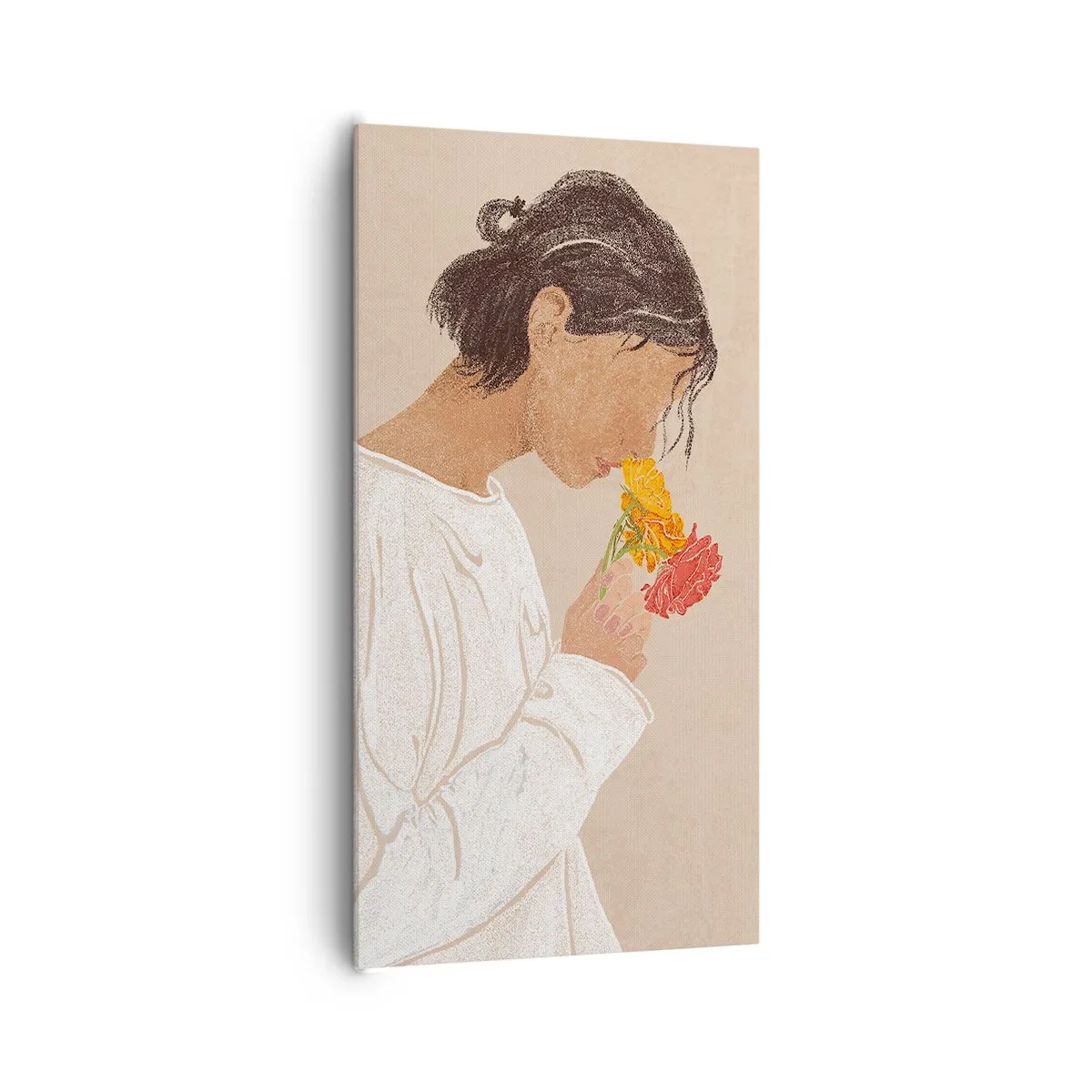 Quadro em tela - Menina e flores - 65x120 cm