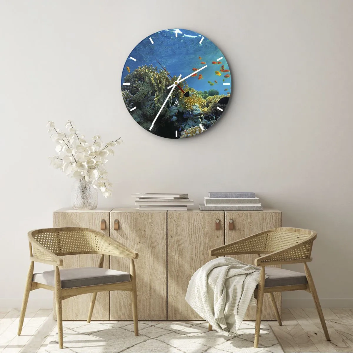 Relógio de parede - Relógio em vidro - Tesouros subaquáticos - 30x30 cm