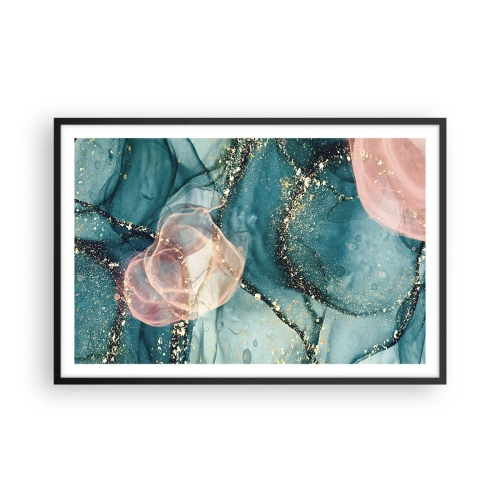 Pôster com moldura preta - Azul seda, rosa tule - 91x61 cm