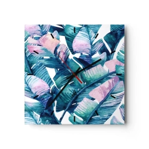 Relógio de parede - Relógio em vidro - Em um bananeiro - 30x30 cm