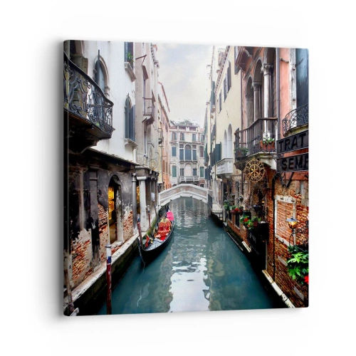Quadro em tela - Paisagem veneziana com gôndola e ponte - 40x40 cm