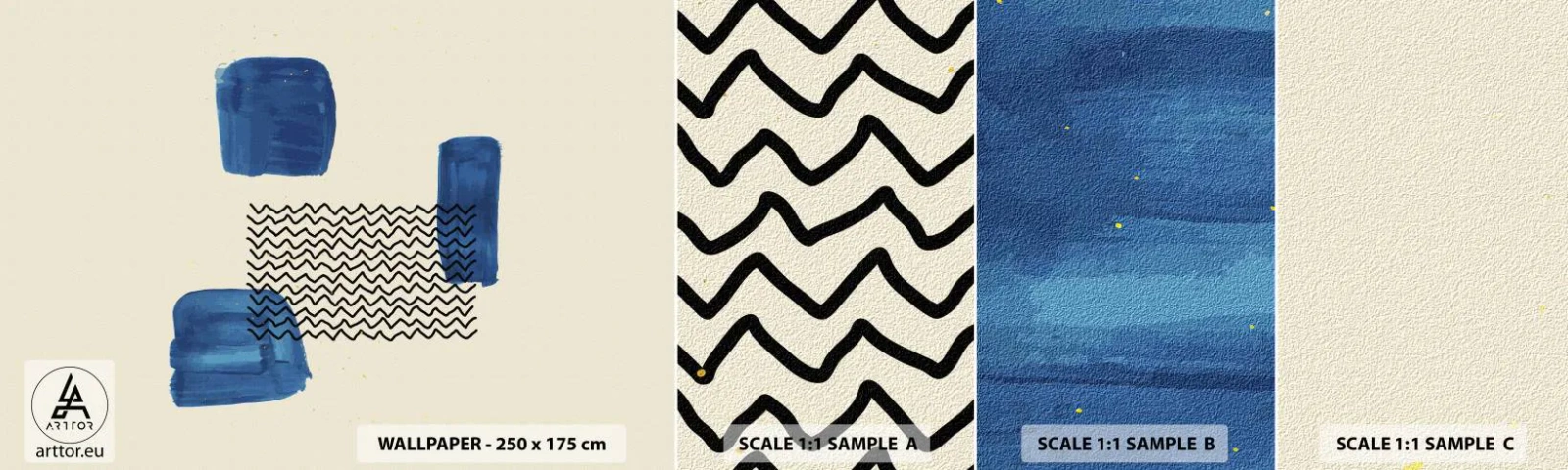 Amostra de papel de parede autocolante Deluxe Sticker - Quarteto abstrato - Abstração, Pedaço, Arte Moderna. - 100x30 cm