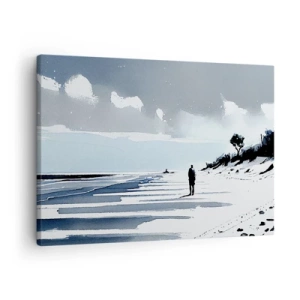 Quadro em tela - Uma figura solitária caminhando em uma praia vazia - 70x50cm - Sozinho - Decoração de parede moderna para a sala de estar e quarto ARTTOR