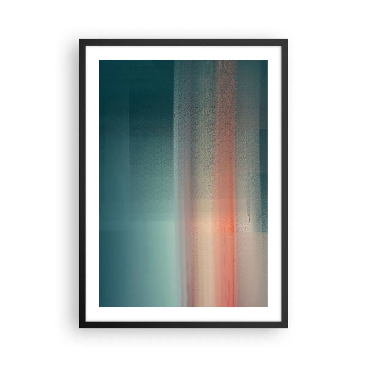Pôster com moldura preta - Um jogo abstrato de luz em tons de turquesa e vermelho. - 50x70cm - Resumo: ondas de luz - Decoração de parede moderna para a sala de estar e quarto ARTTOR