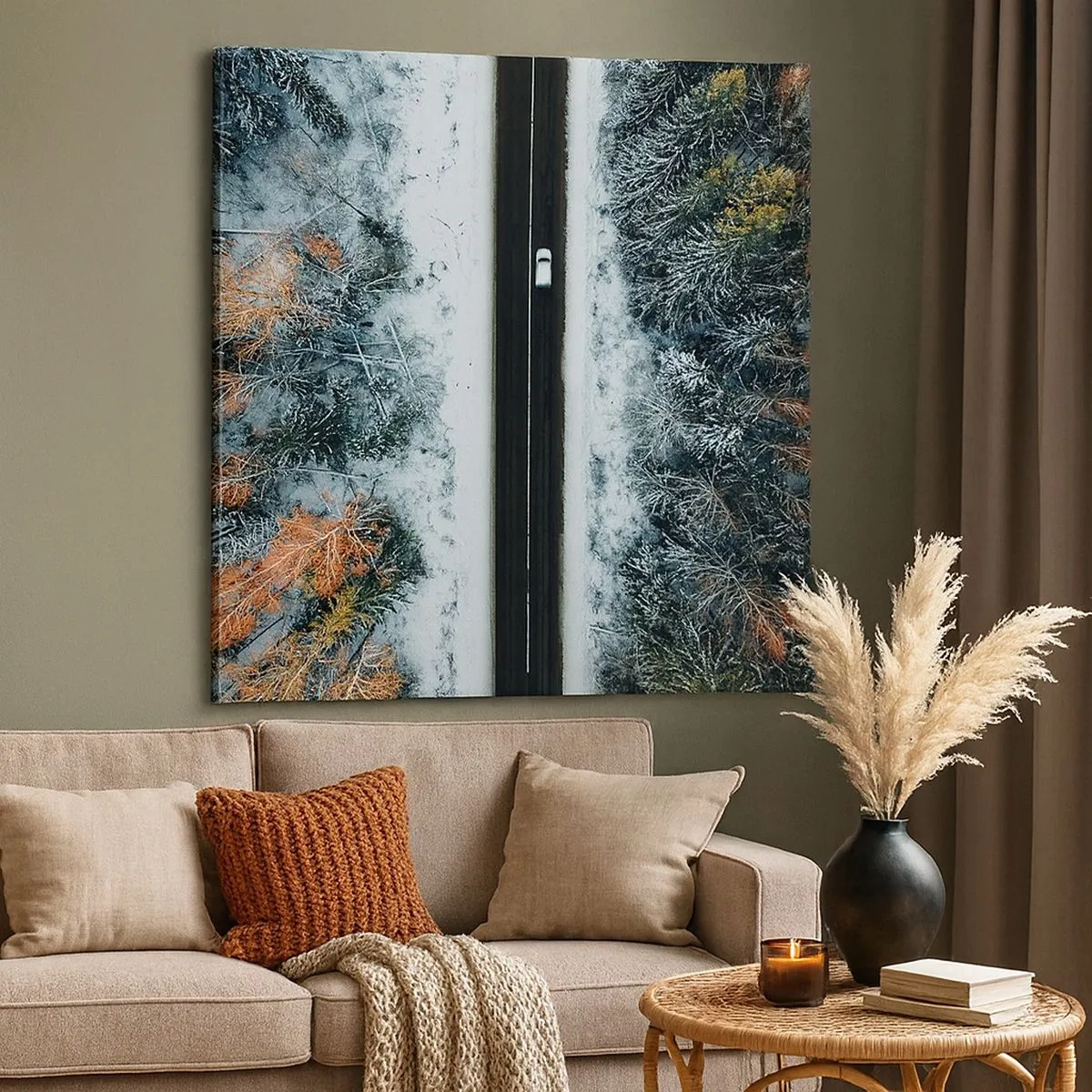 Quadro em tela - Cortar a floresta no inverno - 30x30 cm