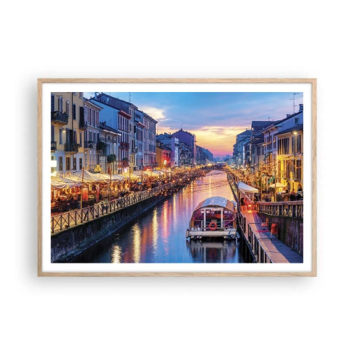 Pôster com moldura de carvalho claro - Uma noite de luz e diversão - 100x70 cm