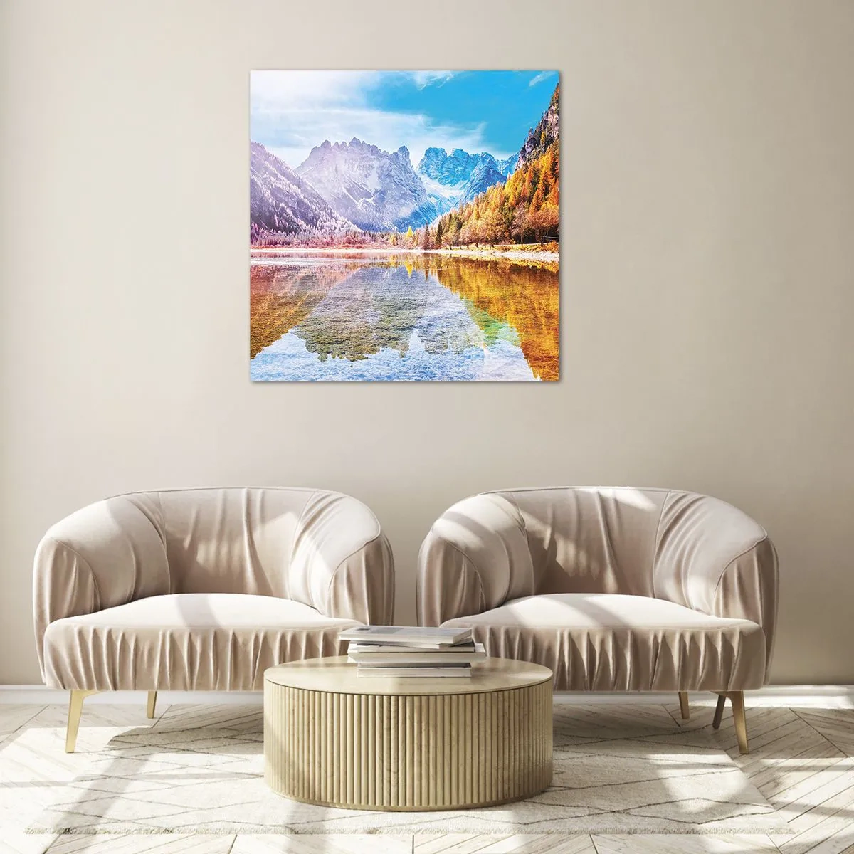 Quadro em vidro - E nas montanhas é outono - 60x60 cm
