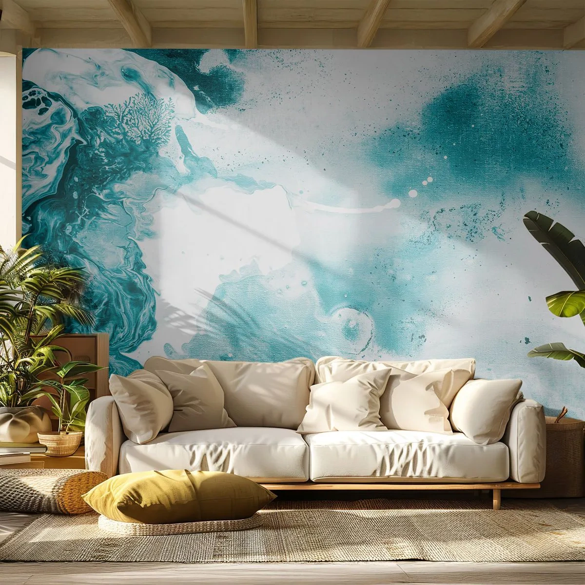 Papel de Parede Premium Sand - Inundado em azul - Abstração, Pedaço, Arte Moderna. - 350x256 cm