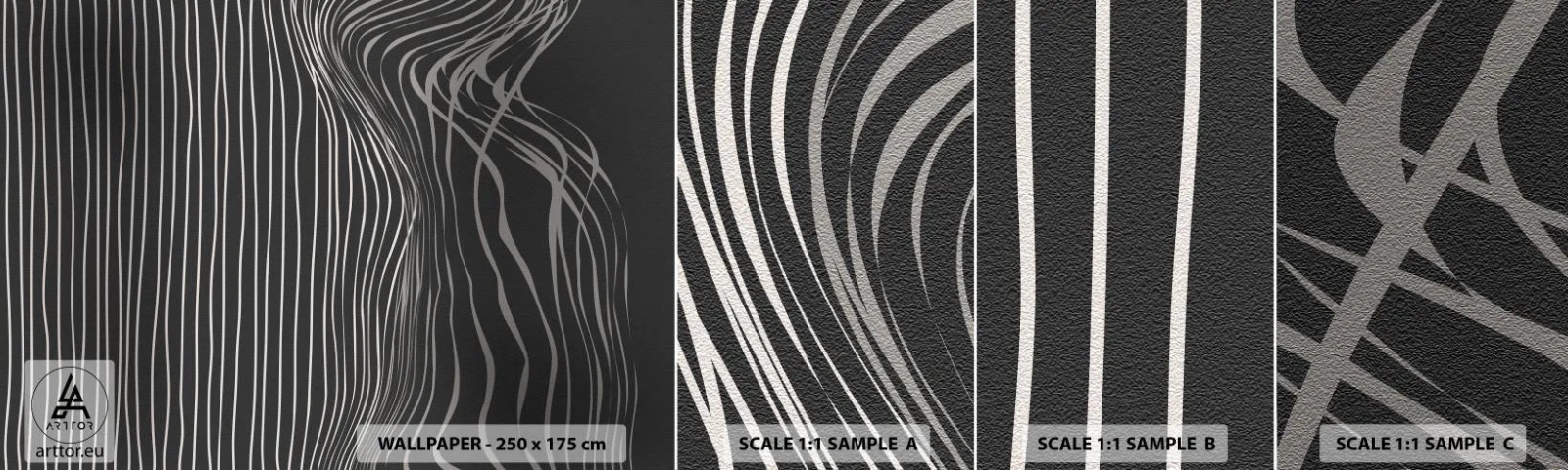 Amostra de Papel de Parede Standard Eco - Ritmo e sotaque - Abstração, Pedaço, Preto e branco - 100x30 cm