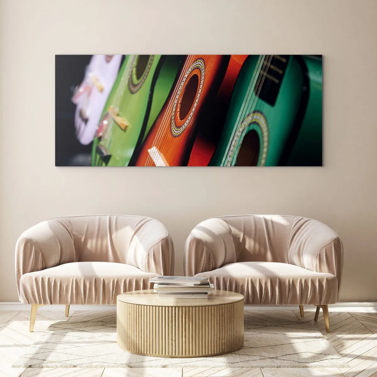 Quadro em vidro - A guitarra tem muitas cores - 90x30 cm