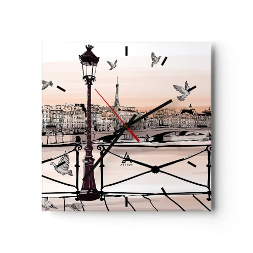 Relógio de parede - Relógio em vidro - Sobre os telhados de Paris - 40x40 cm