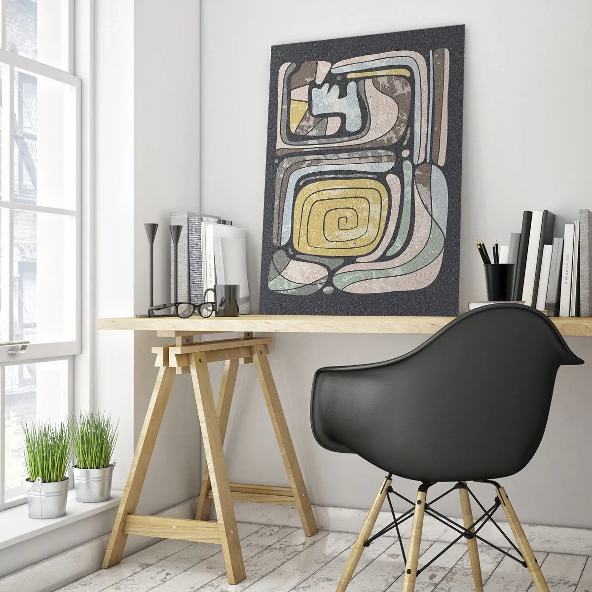 Quadro em vidro - Abstração no espírito pré-colombiano - 50x70 cm