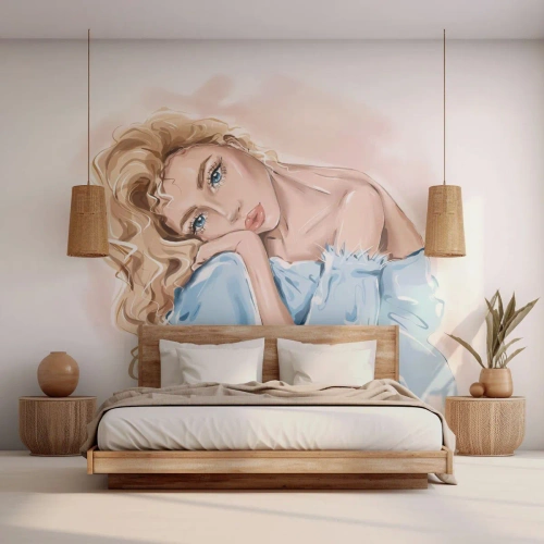 Papel de Parede Standard Eco - Sonhadora em azul - Mulher, Moda, Gráficos - 350x256 cm