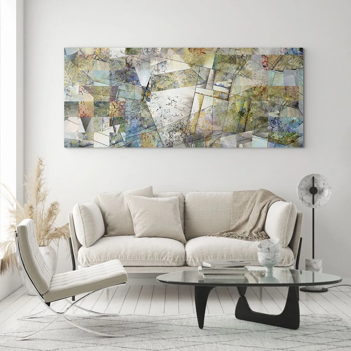 Quadro em vidro - Embaralhamento geométrico - 140x50 cm