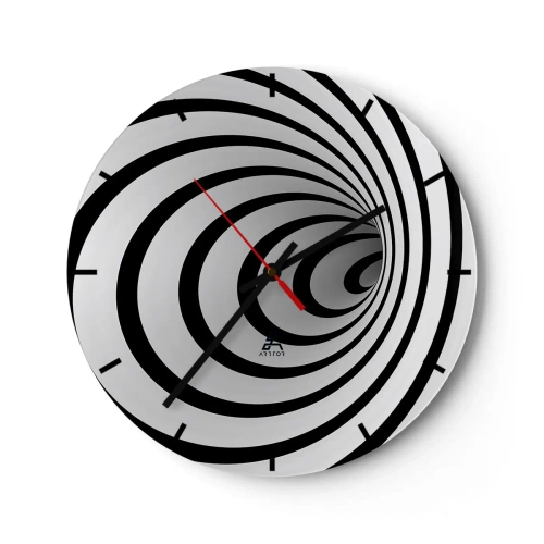 Relógio de parede - Relógio em vidro - Um padrão espiral hipnotizante em preto e branco - 30x30cm - Também não resiste? - Decoração de parede moderna para a sala de estar, cozinha e quarto ARTTOR