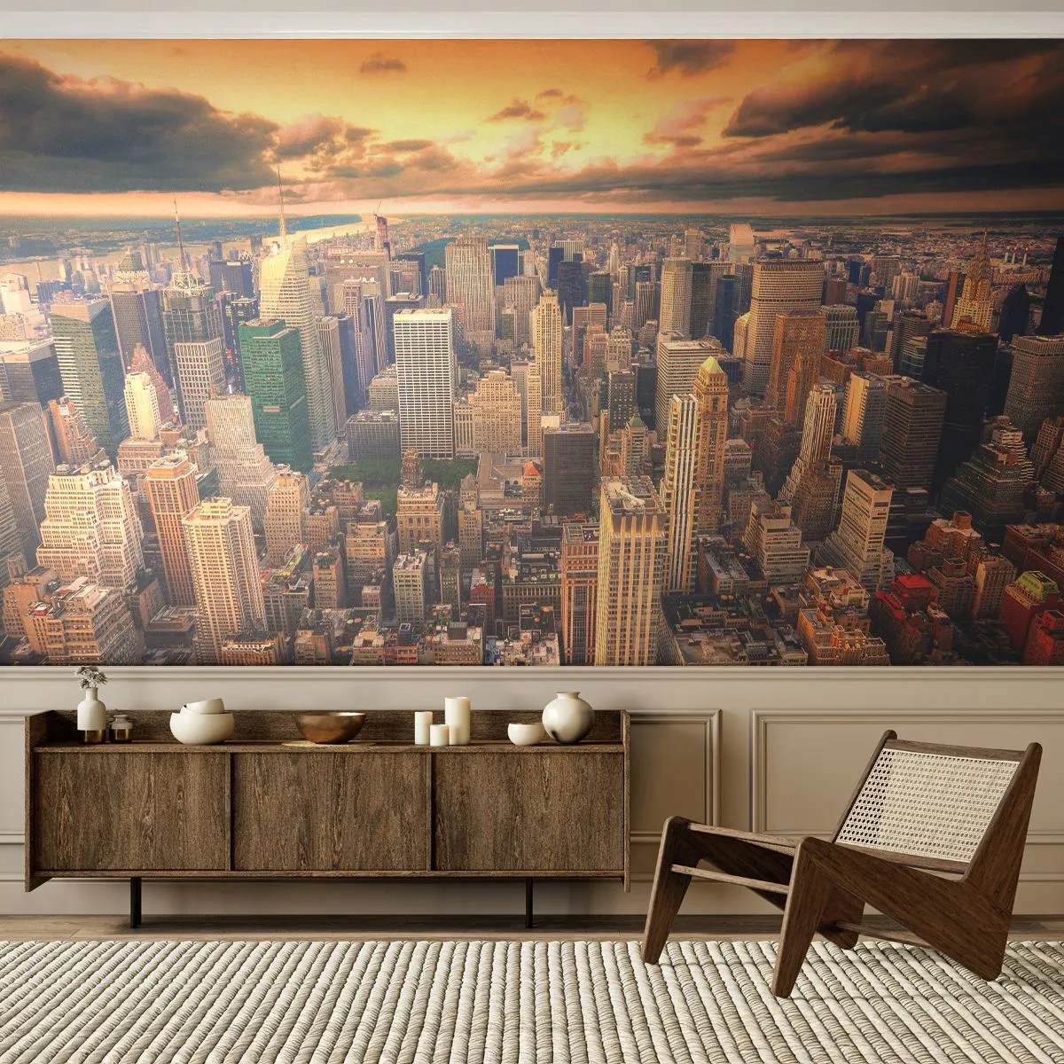 Papel de Parede Standard Eco - Metrópole dourada - Cidade, Nova Iorque, Arquitetura - 250x175 cm