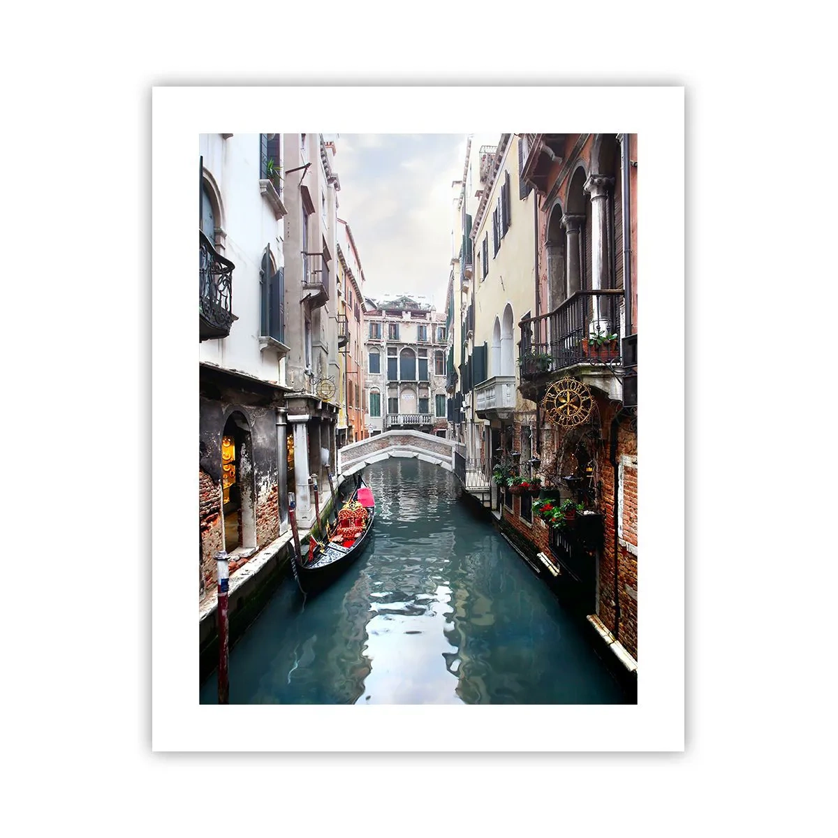 Pôster - Paisagem veneziana com gôndola e ponte - 40x50 cm