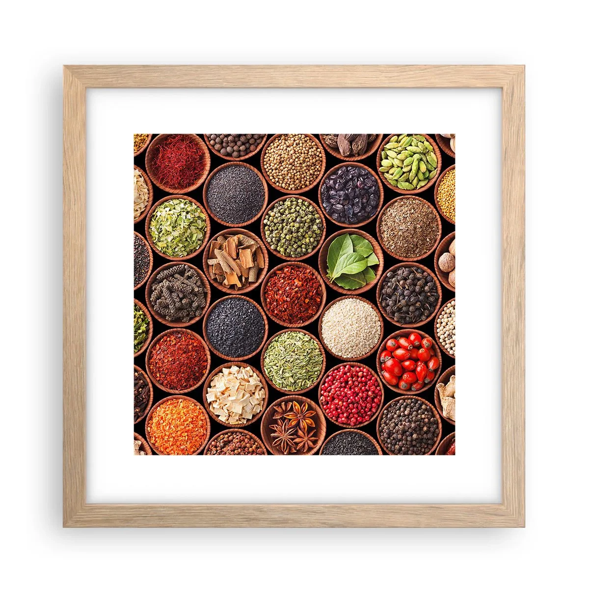 Pôster com moldura de carvalho claro - Todos os sabores do mundo - 30x30 cm