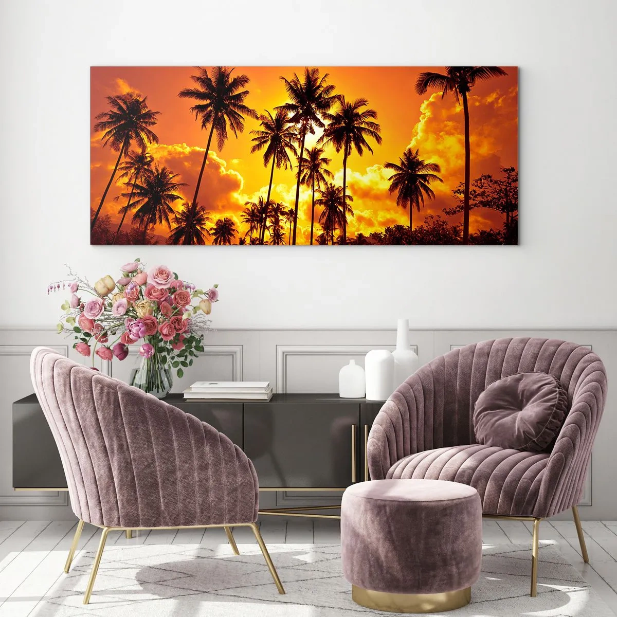 Quadro em vidro - Montanhas em chamas, florestas em chamas - 90x30 cm
