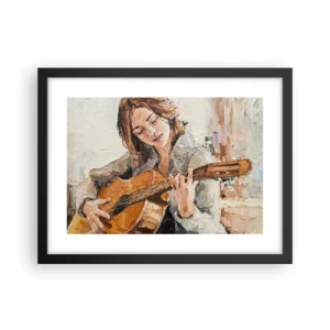 Pôster com moldura preta - Concerto de violão e coração de rapariga - 40x30 cm