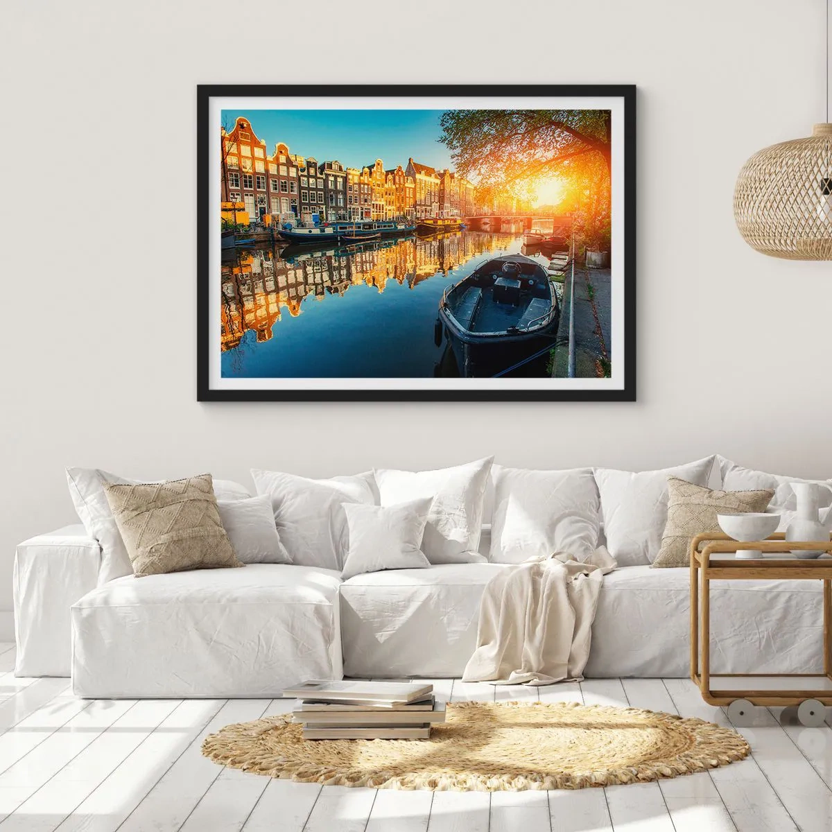 Pôster com moldura preta - Manhã em Amsterdã - 100x70 cm