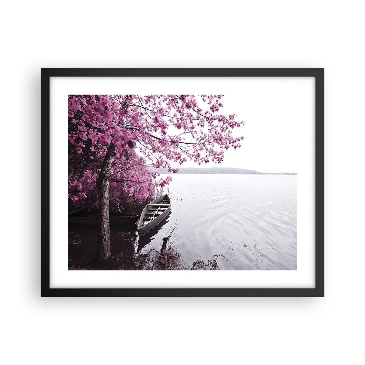 Pôster com moldura preta - Em silêncio cor-de-rosa - 50x40 cm