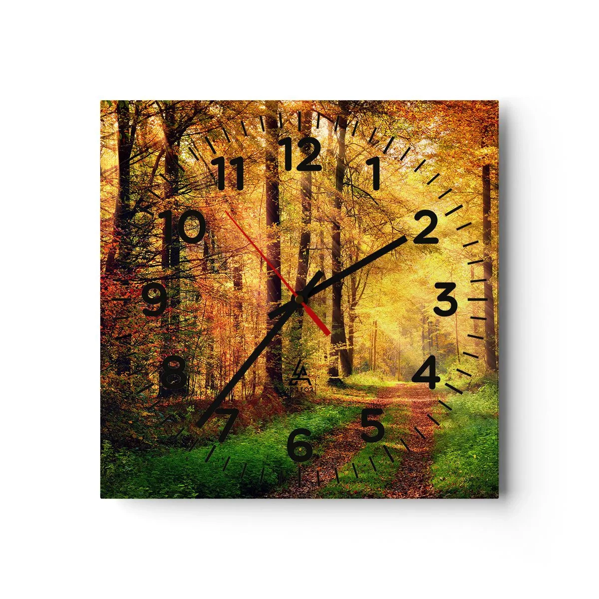 Relógio de parede - Relógio em vidro - Silêncio dourado da floresta - 40x40 cm
