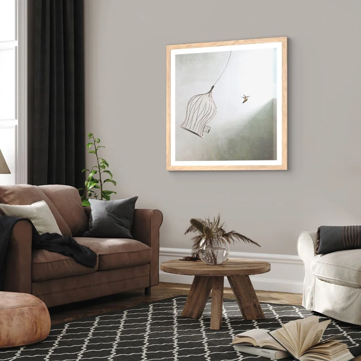 Pôster com moldura de carvalho claro - Enfim a liberdade - 50x50 cm