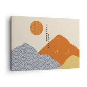 Quadro em tela - Padrões japoneses com montanhas, sol e estilo minimalista - 70x50cm - No espírito japonês - Decoração de parede moderna para a sala de estar e quarto ARTTOR