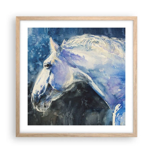 Pôster com moldura de carvalho claro - Retrato com um brilho azul - 50x50 cm