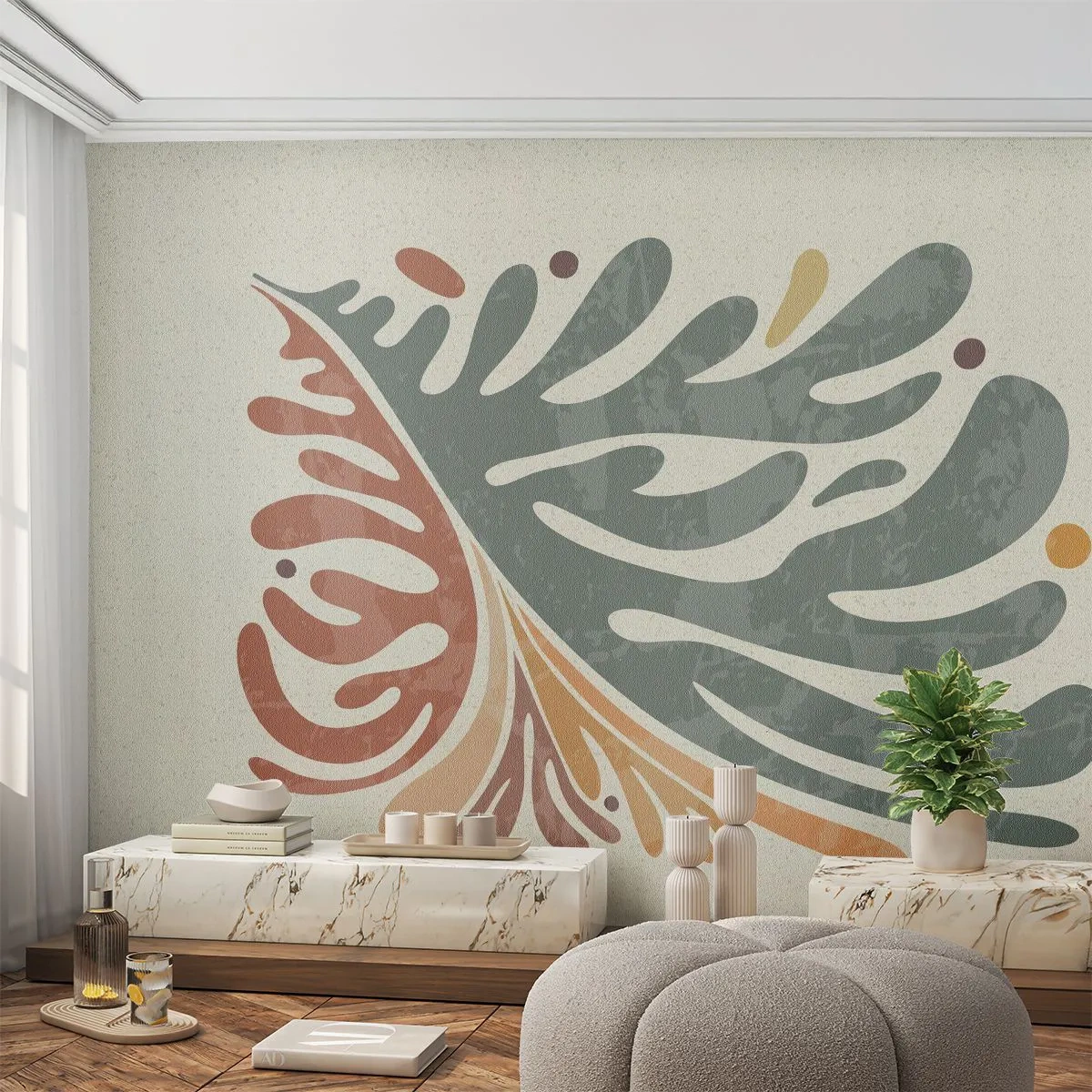 Papel de Parede Standard Eco - Folha multicolorida - Boho, Minimalismo, Pedaço - 450x315 cm