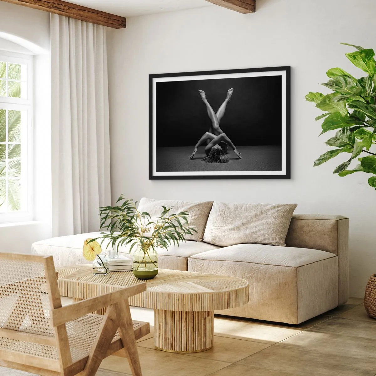 Pôster com moldura preta - Geometria da nudez - 100x70 cm