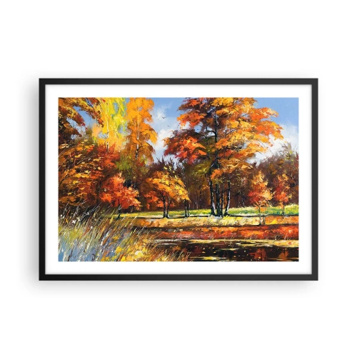 Pôster com moldura preta - Paisagem em ouro e bronze - 70x50 cm