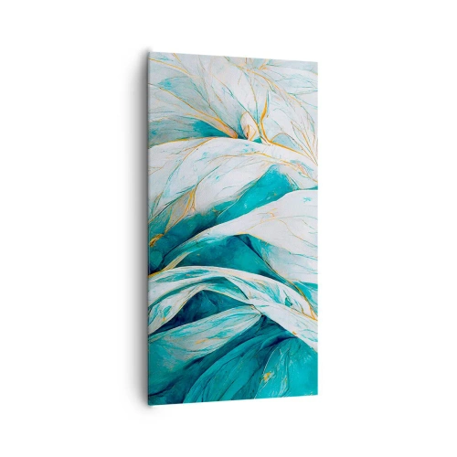 Quadro em tela - Abstração azul com lema dourado - 65x120 cm