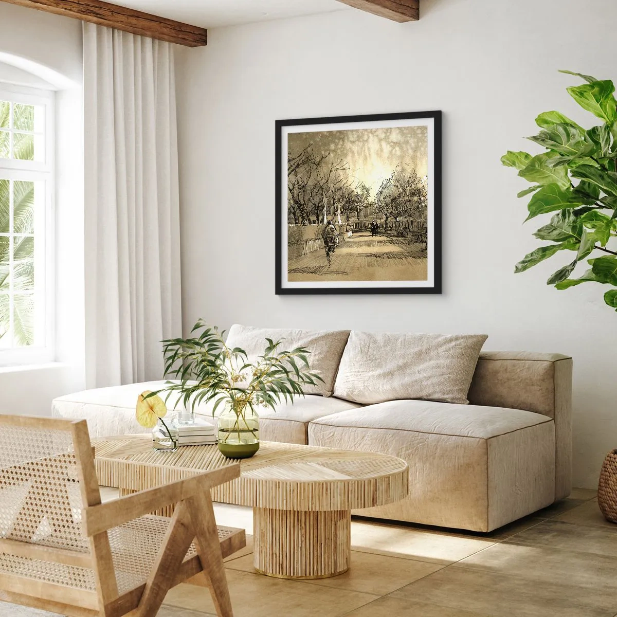 Pôster com moldura preta - Um momento capturado por uma pena - 40x40 cm