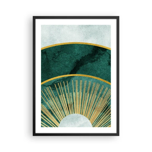 Pôster com moldura preta - Uma elegante composição geométrica em tons de verde e dourado - 50x70cm - Outro sistema solar - Decoração de parede moderna para a sala de estar e quarto ARTTOR