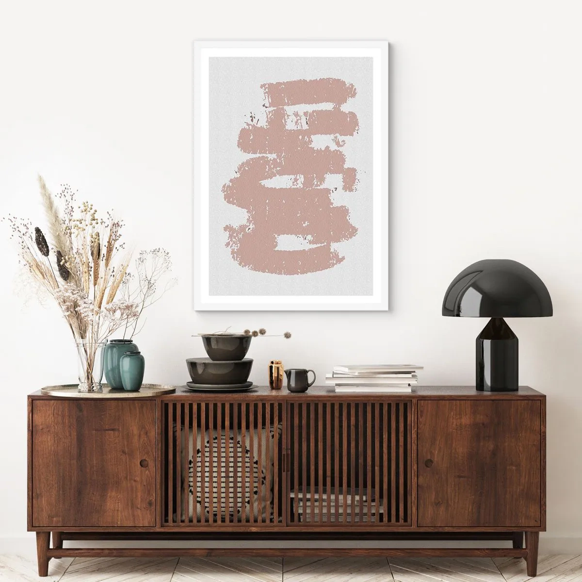 Pôster em moldura branca - Abstração em rosa suave - 70x100 cm