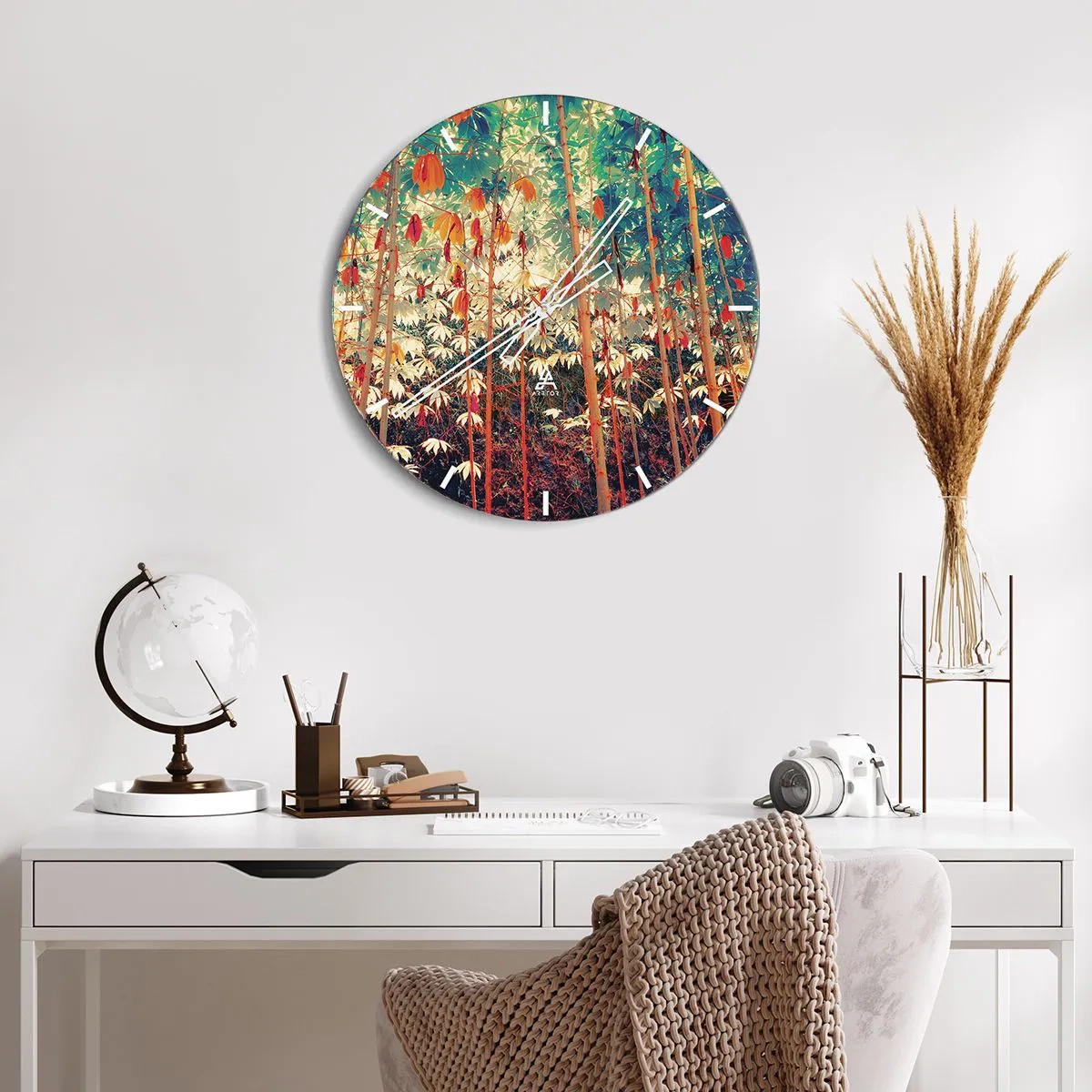 Relógio de parede - Relógio em vidro - A vida secreta das folhas - 40x40 cm