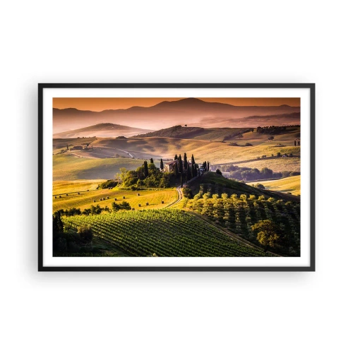Pôster com moldura preta - Arcádia - Paisagem toscana - 91x61 cm