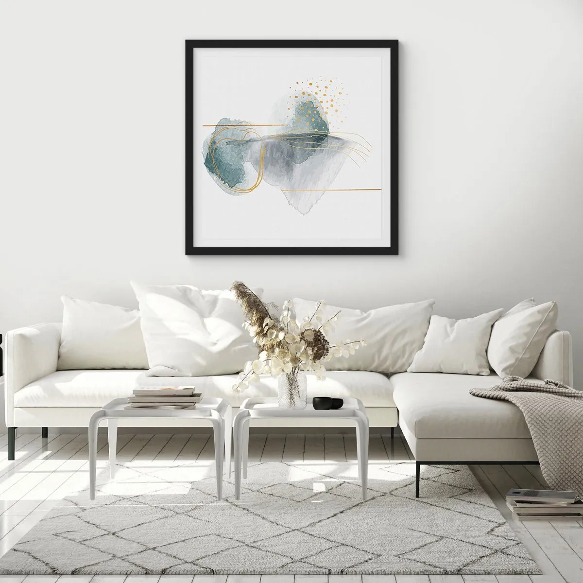 Pôster com moldura preta - Sobre a relação entre o cinza e o dourado - 50x50 cm